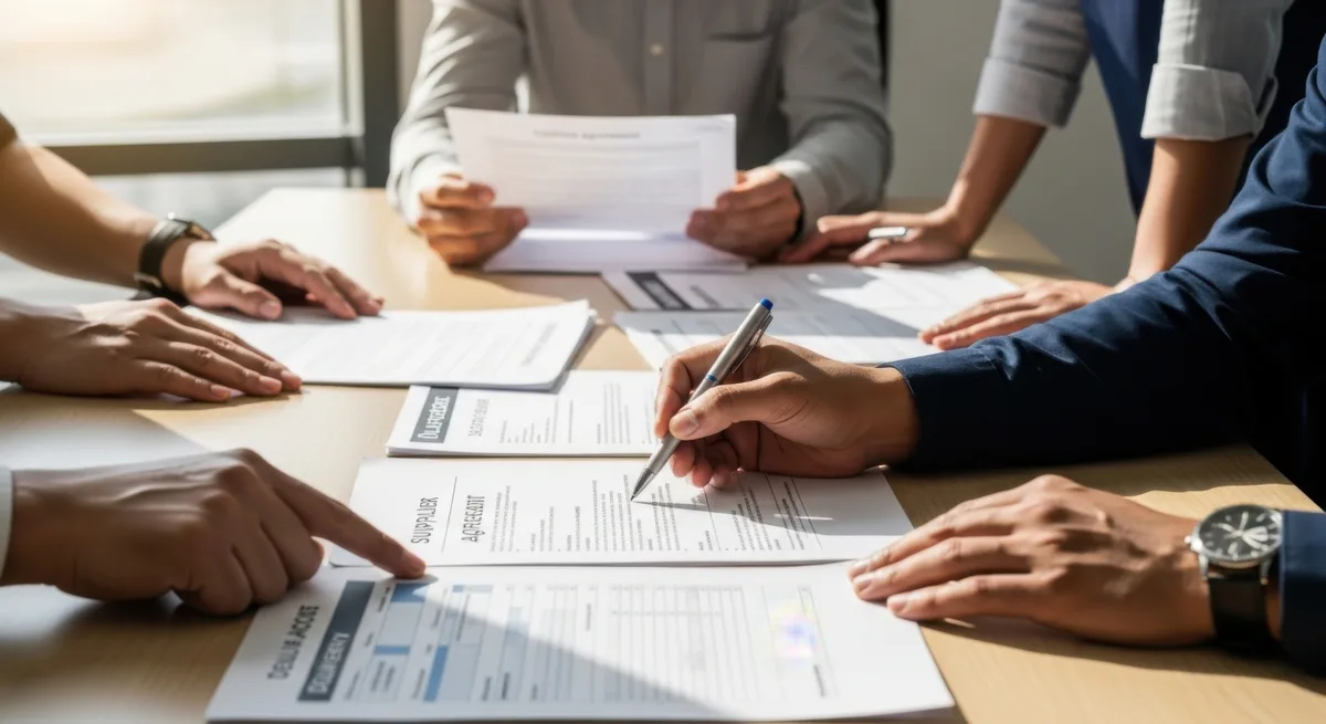 TailMark - printed agreements and forms passed around a table for signature